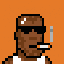Pixel-art Bigfoot in sunglasses with a cigarette