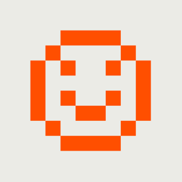 Drawl's app icon: an orange 8 by 8 pixel smiley on warm gray.