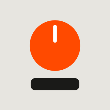 Roger app icon: an orange knob above a black key on an off-white chassis